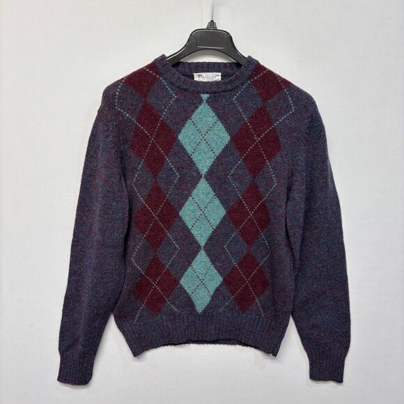 Parker of Vienna Men 100% Shetland Wool Sweater Size Large Argyle C046 -4 - Picture 1 of 14